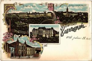 1898 Veszprém, Angolkisasszonyok intézete, Vármegyeház, Irgalmas nénék intézete. Kövess és Boros Art Nouveau, floral, litho (EB)