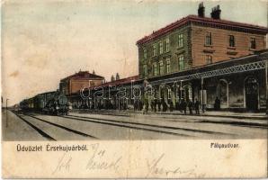 1905 Érsekújvár, Nové Zámky; Pályaudvar, vasútállomás, gőzmozdony / Bahnhof / railway station, locomotive (felületi sérülés / surface damage)