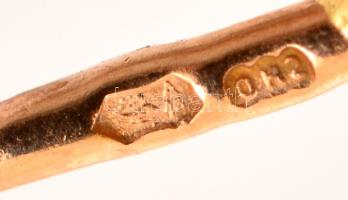 Arany(Au) 14K fülbevaló kék kővel, jelzett, bruttó: 1,5×0,7 cm, bruttó: 4,6 g