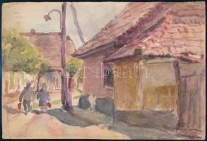 Sostarics Lajos (1896-1968): Szentendrei utcarészlet. Akvarell, papír, 15×22,5 cm