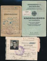 1934-1984 3 db igazolvány levente igazolvány; francia személyi igazolvány igénylő elismervény; gyermek útlevél