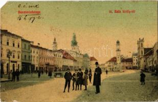 1914 Besztercebánya, Banská Bystrica; IV. Béla király tér, Löwy Jakab üzlete, Nemzeti Szálló. 1. / square, shops, hotel (EM)