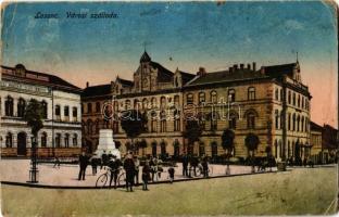 1918 Losonc, Lucenec; Városi szálloda, Polgári leány iskola, kerékpárosok. Kiadja Bicskei Zoltán / hotel, girls school, bicycles (EB)