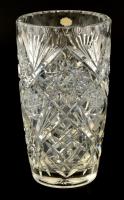 Lengyel ólomkristály váza, metszett, jelzett, apró kopásnyomokkal, m: 18 cm