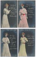 A hét napjai - 7 darabos teljes romantikus képeslapsorozat, jó állapotban 1906-ból / Days of the Week - complete, 7-part romantic postcard series in good condition from 1906