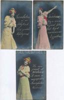 A hét napjai - 7 darabos teljes romantikus képeslapsorozat, jó állapotban 1906-ból / Days of the Wee...