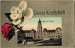 1914 Keszthely, Festetics palota, kastély. Kiadja Mérei Ignác 581. sz. Virágos montázslap / Floral montage postcard (EK)