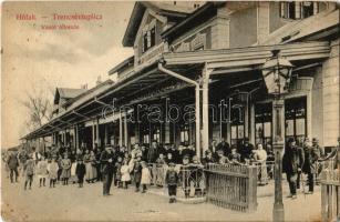 1909 Hőlak-Trencsénteplic, Hőlak, Trencsén-Tepla, Trencianske Teplá, Trencianska Teplá-Teplice; Vasútállomás, vasutasok / Bahnhof / railway station, railwaymen (EK)