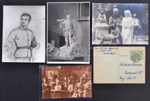 cca 1910-1940 kisfaludi Strobl Alajosné, Kratochwill Alojzia Lujza (1876-1964) saját kézzel írt levelei és 4 db Stróbl Alajos műtermét és munkáit, valamint magát a szobrászművészt és feleségét ábrázoló fotók, Keltscha Nándor hegedűművésznek címezve