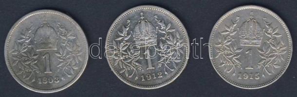 Ausztria 1893-1915. 1K Ag (3x) klf évszámmal T:2,3