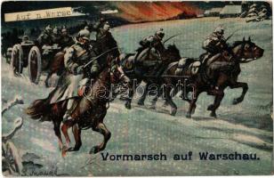 Vormarsch auf Warschau / WWI Austro-Hungarian K.u.K. and German military art postcard, advance to Warsaw. artist signed (EK)