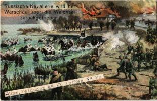 1915 Russische Kavallerie wird bei Warschau über die Weichsel zurückgetrieben / WWI Austro-Hungarian K.u.K. and German military art postcard, Russian cavalry retreating across Vistula river + Kommando des K.u.K. Infanterieregiments Nr. 78. (Rb)