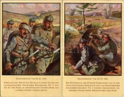 Kriegsbericht vom 24. XI. 1915. u. 15. VII. 1915. / WWI Austro-Hungarian K.u.K. military foldable art postcard with war reports s: Golling