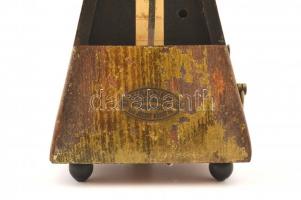 Régi fa metronóm, jelzett, megviselt állapotban, m: 23 cm