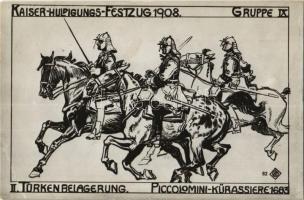1908 Kaiser-Huldigungs-Festzug in Wien. Gruppe IX. Türken Belagerung. Piccolomini-Kürassiere 1683. / Emperor Franz Josephs anniversary military parade, Turkish soldiers uniforms from 1683