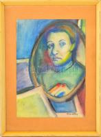 Ruzicskay jelzéssel: Női portré. Akvarell, papír, üvegezett keretben, 42×30 cm