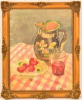 Glatz jelzéssel: Asztali csendélet. Akvarell, papír, üvegezett keretben, 35×27 cm