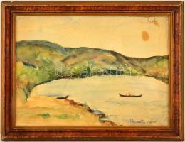 Bernáth jelzéssel: Csónak a tavon. Akvarell, papír, üvegezett keretben, 27×38 cm