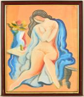Kádár jelzéssel: ülő női akt. Tempera, papír, üvegezett keretben, 60×42 cm