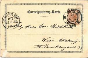 1899 Jihlava, Iglau; Frauenthor / gate, folklore, couple in traditional costumes. Art Nouveau,  lith...