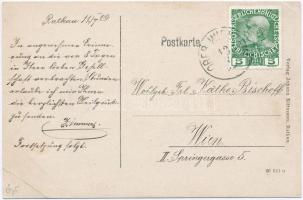 1909 Radkov, Ratkau; Gasthaus Frei, Kirche, Gasthaus Wladarsch, Gasthaus Wilscher, Schule / inns, ho...