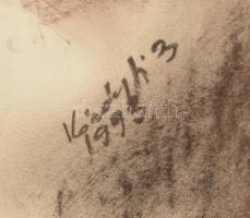 Károlyfi Zsófia (1952-): Lófej. Szén, papír, jelzett, üvegezett keretben, 40×28 cm