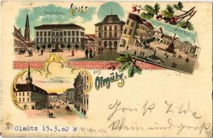 1902 Olomouc, Olmütz; Franz Josef-platz, Nieder-Ring, Oberring / Franz Joseph Square, market square, streets. Art Nouveau, floral, litho (EK)