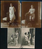 cca 1900-1940 Régi erotikus fotók, vegyes méretben és állapotban, 9 db, 5,5×4 és 11×8 cm közötti méretekben