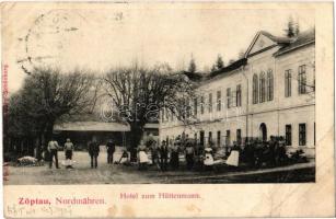 1907 Sobotín, Zöptau (Nordmähren), Hotel zum Hüttenmann. Phot. A. W. Schneider (EB)