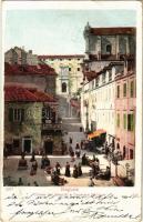 1900  Dubrovnik, Ragusa; Chiesa dei Gesuiti e Ospetale Militare / Jezsuiták temploma, hadikórház, piaci árusok / Jesuit church, military hospital, market vendors (EK)