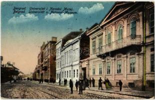 1917 Beograd, Belgrade; Universitet i Narodni Muzej / Universität u. National Museum / university, national museum, tram + K.u.K. Res. Spital II Brunn in Belgrad Etappenpostamt (EK)