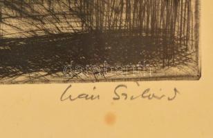 Iván Szilárd (1912-1988): Horgásznak. Rézkarc, papír, jelzett, üvegezett keretben, 25×38 cm