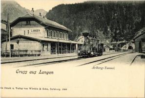 Langen am Arlberg, Arlberg-Tunnel, Arlbergbahn / Arlberg railway station, locomotive, railway tunnel. Würthle & Sohn 1898. (vágott / cut)