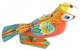 Lemezjáték madár, kulccsal, kopásnyomokkal, m: 14 cm