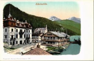 Achenkirch, Hotel Scholastika am Achensee. Purger & Co. Photocromiekarte 138.