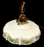 Konyhai tejüveg lámpabura, matricás, fém szerelékkel, d:21,5 cm