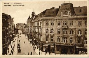 Lviv, Lwów, Lemberg; Ul. Akademicka / Akademiestraße / Academy street, hotel, shops of Altenberg, Seyfarth, Mottlewski