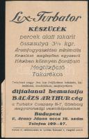 cca 1920-1930 Lux Turbator porszívó reklám. Bp., Kultura Rt.