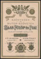 cca 1900-1910 Has Fülöp és Fiai szőnyeg és bútor-szövet gyártók, cs. és kir. udvari szállítók kihajtható reklám-kártyája. Bp., Légrády-ny.