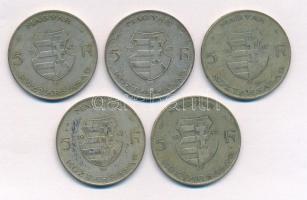 1947. 5Ft Ag "Kossuth" (5x) T:2-,3 patina  Adamo F8.1