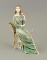 Zsolnay porcelán ülő nő, kézzel festett, jelzett, hibátlan, m: 22 cm