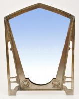 cca 1900 Argentor asztali tükör, ezüstözött alpakka, jelzett, pótolt üveggel, javított, m:50×35 cm