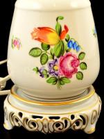 Herendi virágmintás porcelán lámpa, jelzett, kézzel festett, kis kopásnyomokkal, m: 30 cm