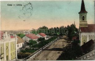 1915 Csap, Cop, Chop; látkép, utca, Római katolikus templom, Izraelita templom, zsinagóga / street, Catholic church, synagogue + K.u.K. Eisenbahnregiment 5. Kompagnie (EK)