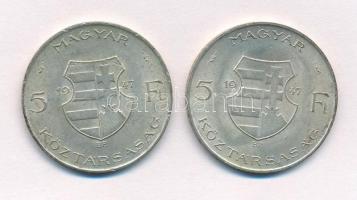 1947. 5Ft Ag "Kossuth" (2x) T:1-,2 patina  Adamo F8.1
