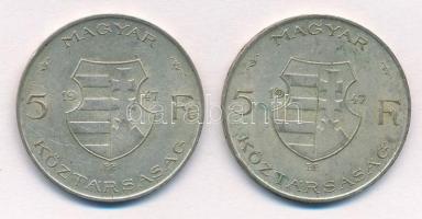 1947. 5Ft Ag "Kossuth" (2x) T:2 patina  Adamo F8.1