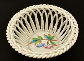 Herendi Viktória mintás áttört tálka, kézzel festett, jelzett, hibátlan, d: 11,5 cm, m: 4 cm