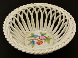 Herendi Viktória mintás áttört tálka, kézzel festett, jelzett, hibátlan, d: 11,5 cm, m: 4 cm