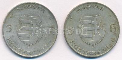 1947. 5Ft Ag "Kossuth" (2x) T:2-,3 patina  Adamo F8.1