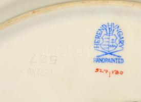 Herendi Viktória mintás falióra, kézzel festett, jelzett, apró kopásnyomokkal, müködik, d: 28 cm